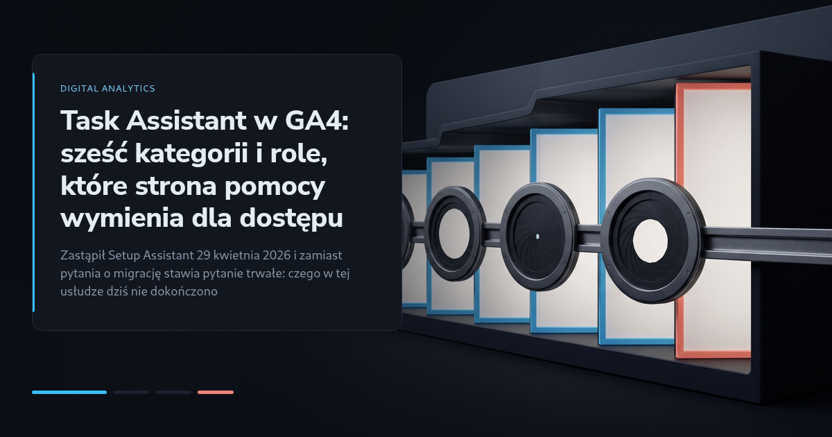 Task Assistant w GA4: sześć kategorii i role, które strona pomocy wymienia dla dostępu