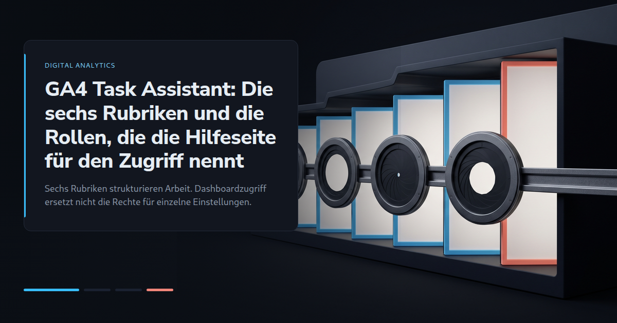 GA4 Task Assistant: Die sechs Rubriken und die Rollen, die die Hilfeseite für den Zugriff nennt