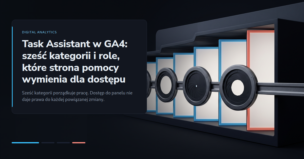 Task Assistant w GA4: sześć kategorii i role, które strona pomocy wymienia dla dostępu