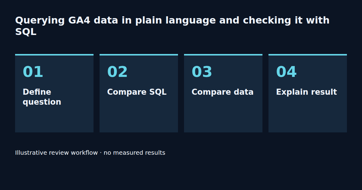 Define question → Compare SQL → Compare data → Explain result