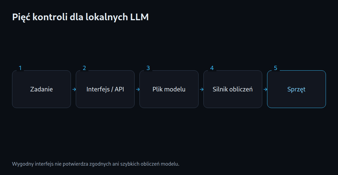 Wybór programu: zadanie, interfejs lub API, plik modelu, silnik obliczeniowy i sprzęt.