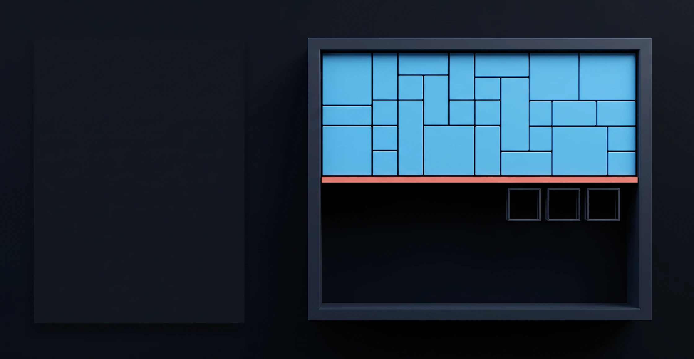 Tiles of different sizes packed above a firm line; three empty outlined squares stay beyond it