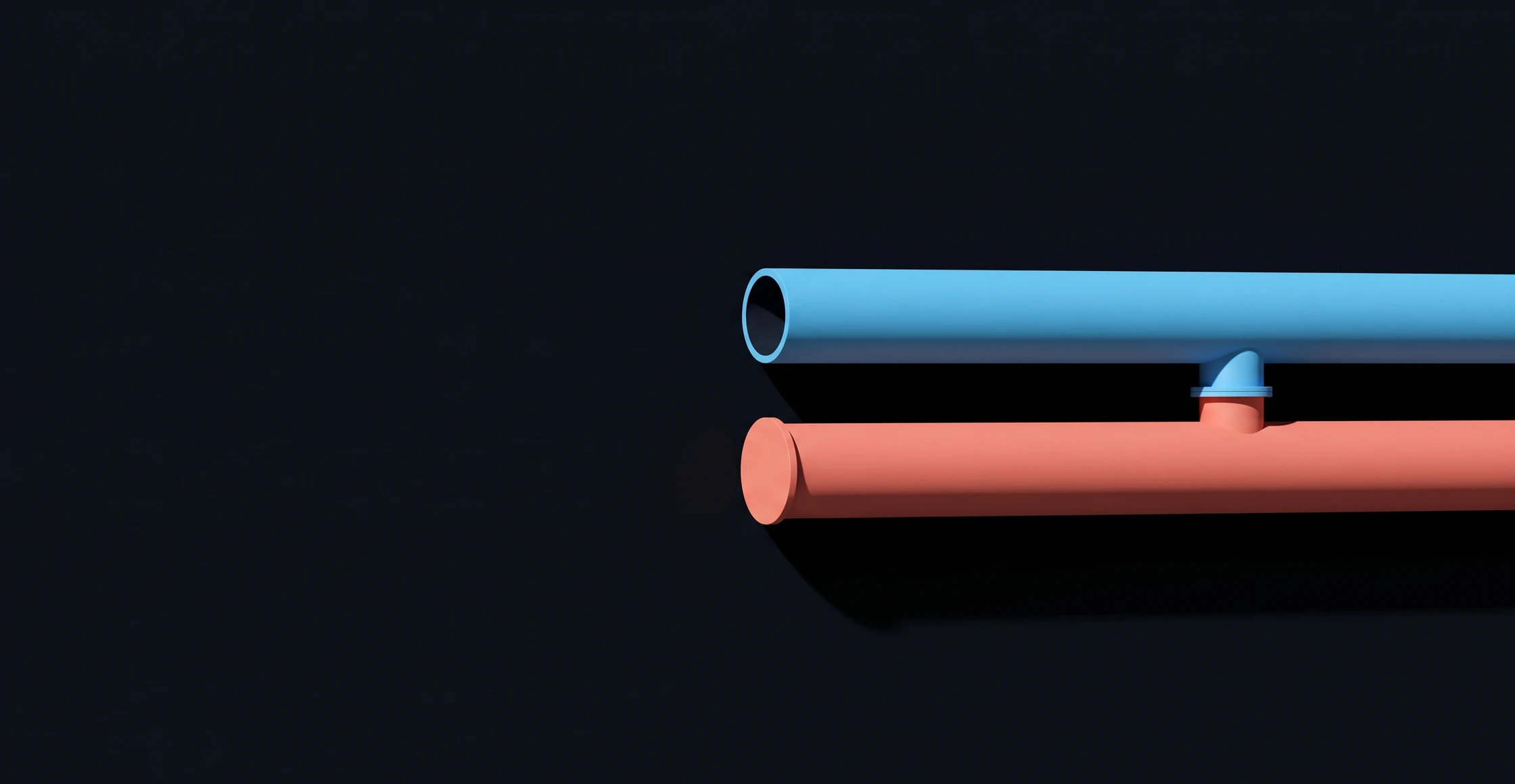 Two parallel tubes: the upper one open at the near end, the lower one capped, joined by a short connector further along