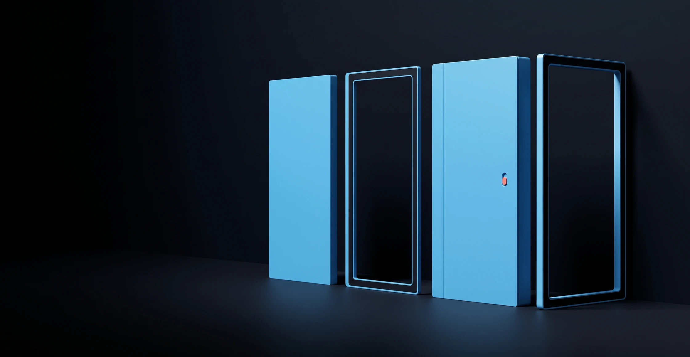 Four upright panels of equal size: two solid, two only outlines