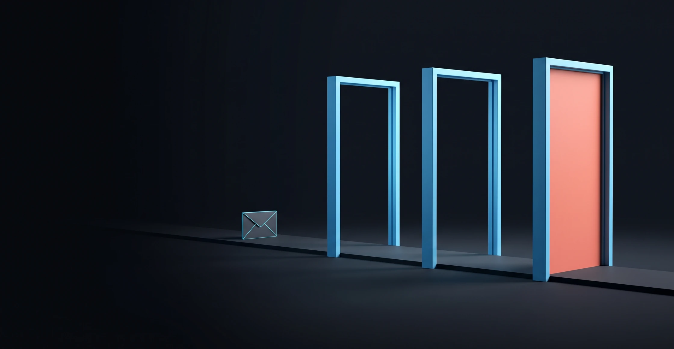 Three doorways in a row: the first two are open frames, the third is closed
