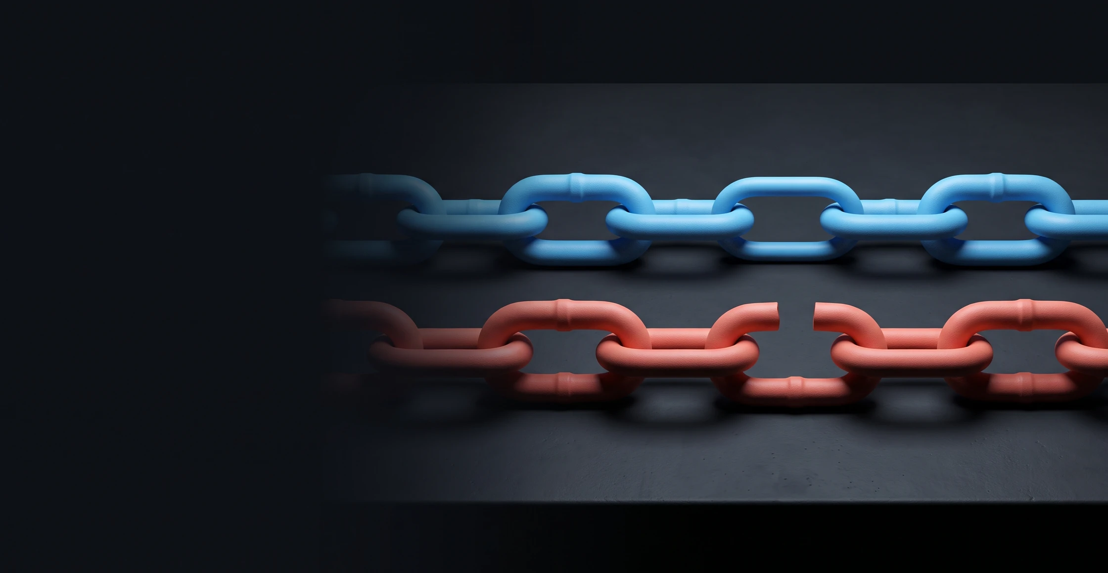 Two chains side by side: the upper one unbroken, the lower one with an open gap where a link is missing