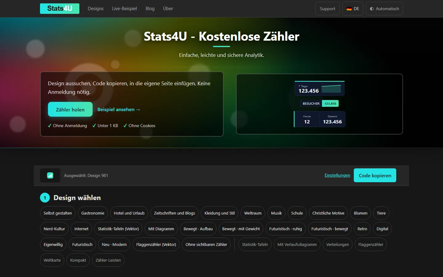 Stats4U heute – Screenshot aus der Projektübersicht